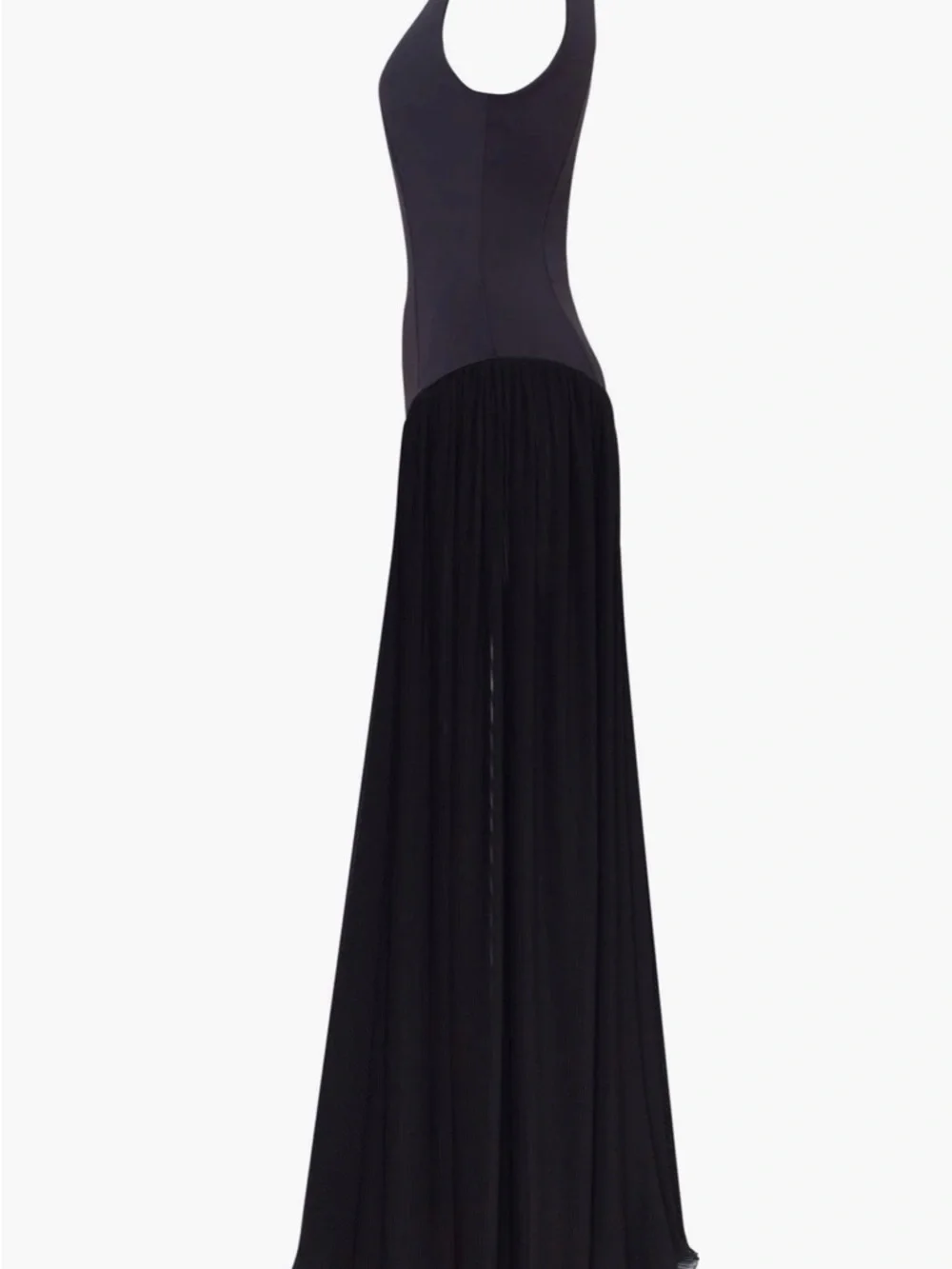 Black Tie Mock Neck Black Maxi Dress with Pleated Panels Formal Wedding Guest - Picture 6 of 7